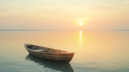 Naklejka premium Sunset reflection on calm waters nature