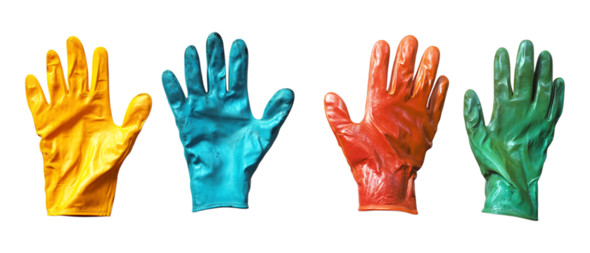 Pack of Gardening Gloves set of Five Different Poses set Against Transparent Background for Garden Equipment Branding, DIY Projects, or Outdoor Workwear Design