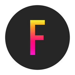 Capital Letters F with colorful gradient on a plain dark circle, clean and minimal design for logo, branding, UI, or creative identity.