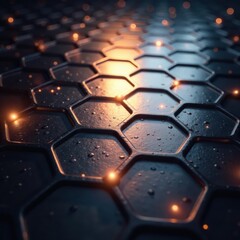 Fototapeta premium Dark metallic hexagonal background with soft ambient light and subtle reflections , dark, ambient