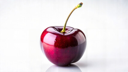 Single cherry on white background with soft shadow