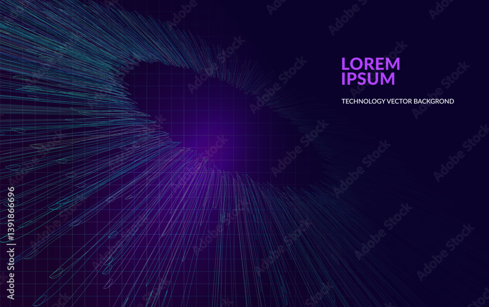 Poster blue technology circle banner with digital circuit trace lines. abstract tech background. computer a