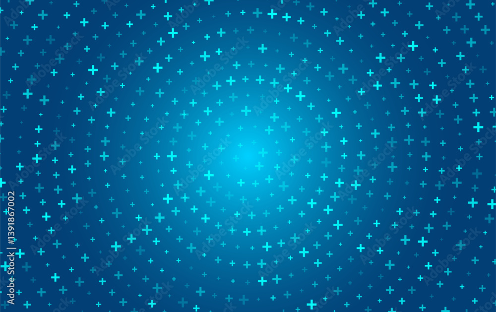 Poster blue math symbols pattern. abstract plus signs circles background. mathematical design elements. med