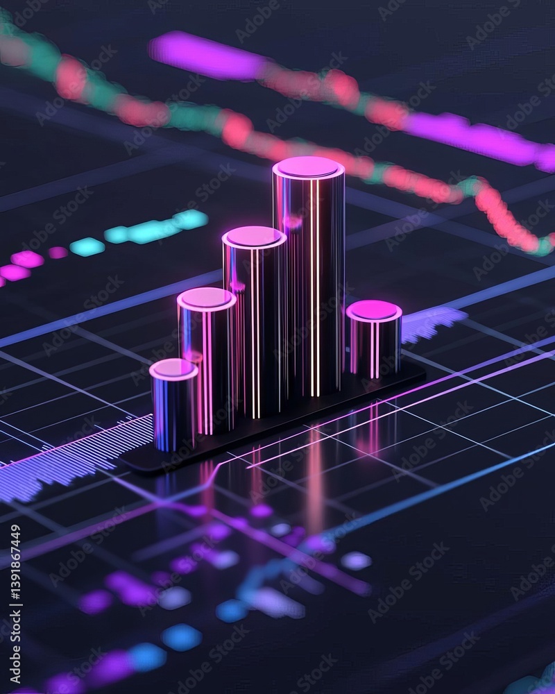 Poster stylish bar chart representing financial data with vibrant colors.
