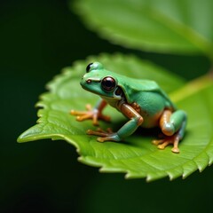 Obraz premium Grenouille se repose sur une feuille vert, lily, leaf