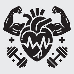 Healthy and strong heart solid icon, Gym concept, strong health sign on white background