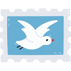 Lovely cartoon postage stamp with sea gull. Trendy hand drawn postmark for letter, postcard, sending mail isolated on white.
