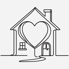 Heart inside house continuous one line drawn. stock illustration