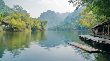 Obraz premium Serene reflections lake and mountains