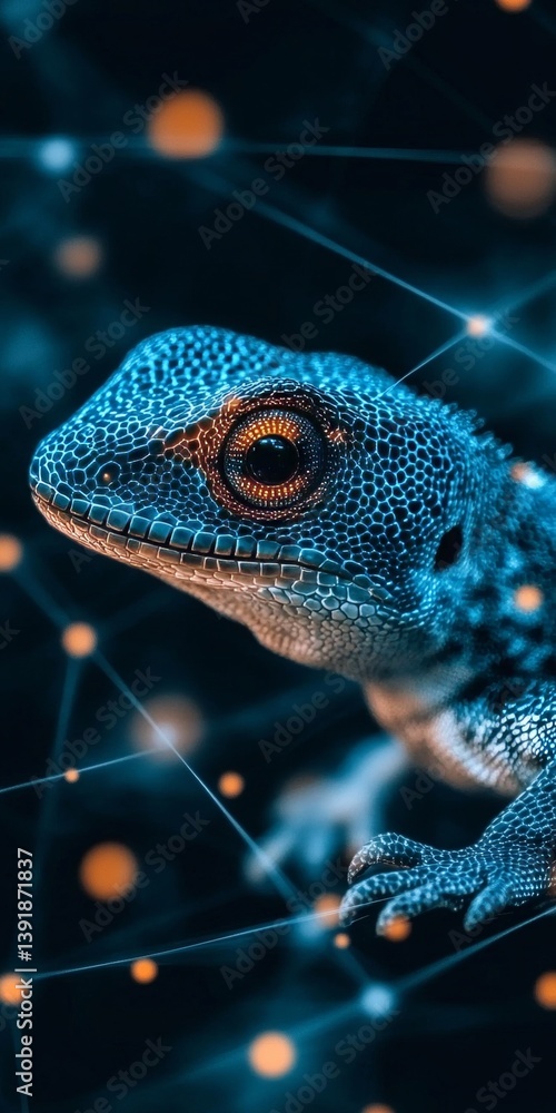 Poster blue lizard navigating digital space a representation of modern technology and innovation