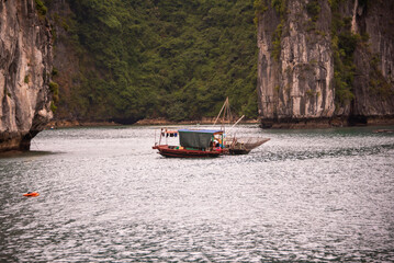Beautiful landscape of Ha Long bay in Vietnam with islands and boats
