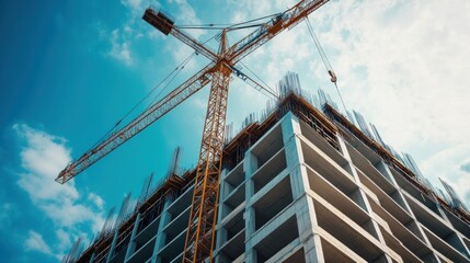 Construction Site. Skyscraper Under Construction with Tower Crane