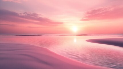 Fototapeta premium Pink Sunset Paradise. Serene Beachscape at Golden Hour