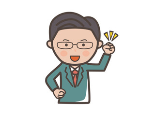 ガッツポーズでやる気満々な中堅エリート風男性ビジネスマンの上半身イラスト