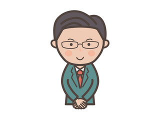 Obraz premium 接客ポーズで出迎える中堅エリート風男性ビジネスマンの上半身イラスト