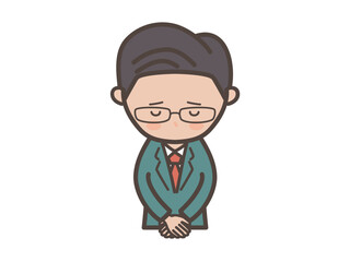 頭を下げて謝る中堅エリート風男性ビジネスマンの上半身イラスト