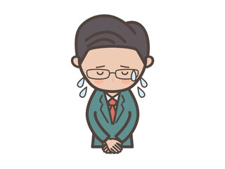 冷や汗をかいて謝罪する中堅エリート風男性ビジネスマンの上半身イラスト
