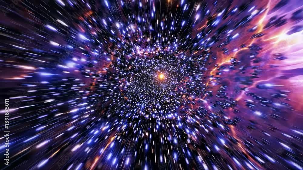 Poster a dynamic video concept of a cosmic journey through a star-filled galaxy, captured with a central zo