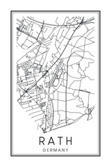 Hand drawn printable downtown road map poster of borough RATH of the German city of DÜSSELDORF on solid white background with city name