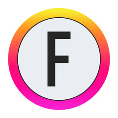 Black Capital letter F on light background with vibrant gradient circular frame, ideal for creative, fashion, or modern business branding.