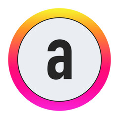 Black Lowercase letter a on light background with vibrant gradient circular frame, ideal for creative, fashion, or modern business branding.