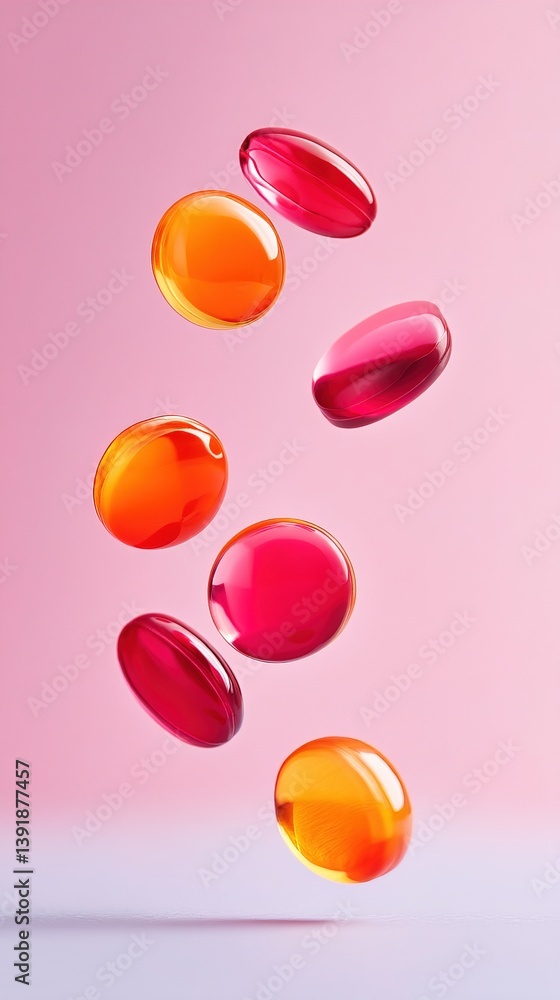 Poster vitamin pills floating elegantly in a soft studio setting