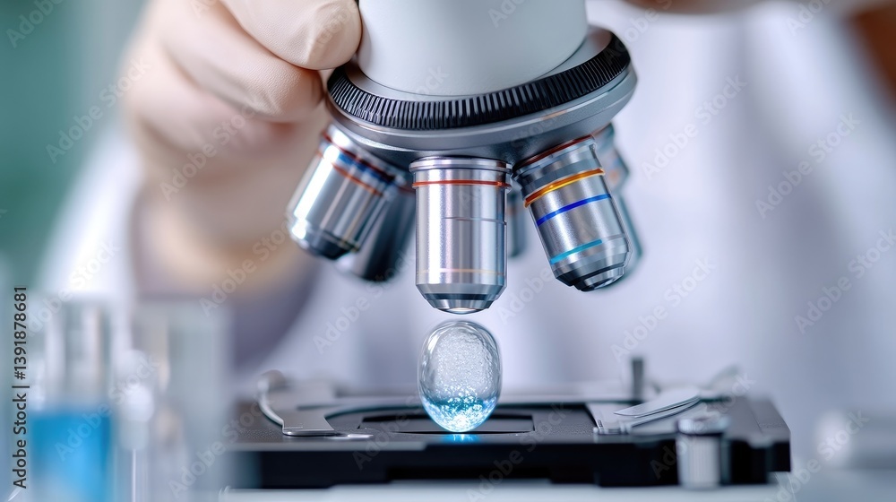 Aufkleber a scientist examines a sample under a microscope. close-up view of a microscope focusing on a transl