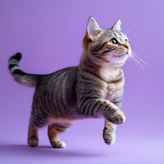 Striped Cat on Purple Background