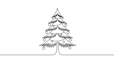Elegant Single-Line Drawing of a Decorated Christmas Tree