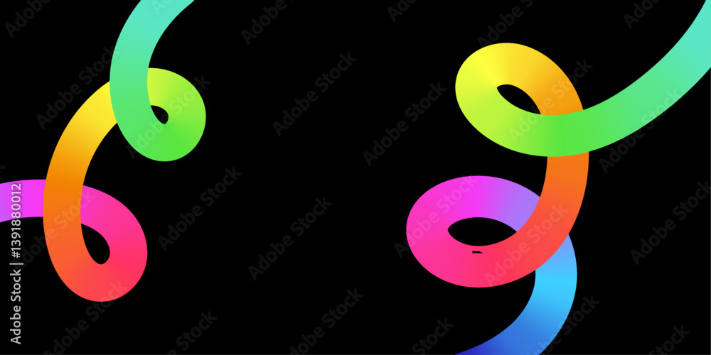 Fototapete abstract black background with wavy line shape in vibrant rainbow gradient color. vector design elem