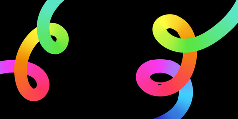 Abstract black background with wavy line shape in vibrant rainbow gradient color. Vector design element for  Music poster, Pride parade banner with copy space