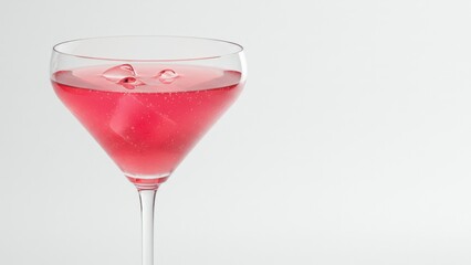 Elegant pink cocktail in a martini glass with ice on a pristine white background.
