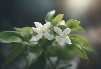 Obraz premium jasmine isolated flower leaves seasonal studio white macro fresh nature leaf plant green background blooming closeup flora