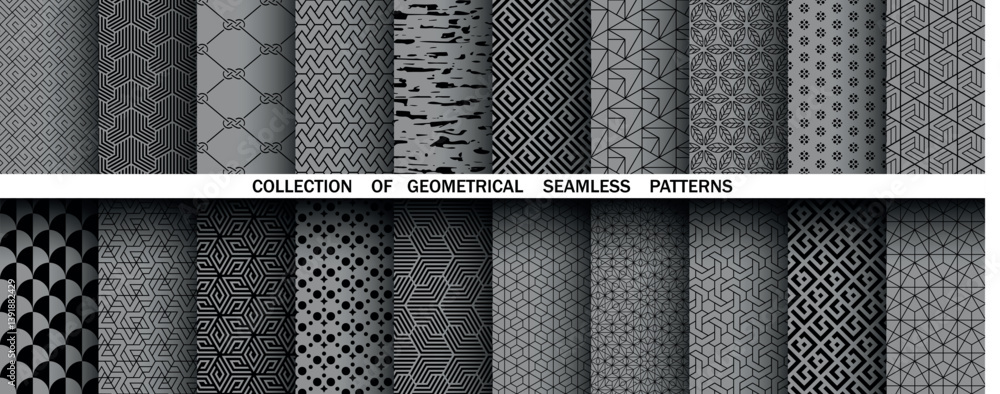 Aufkleber Geometric set of seamless black and gray patterns. Simple vector graphics