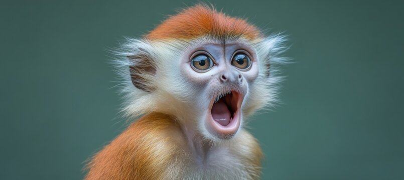 Close Up of a Surprised Golden Monkey with Wide Open Mouth and Big Eyes on Solid Green Background