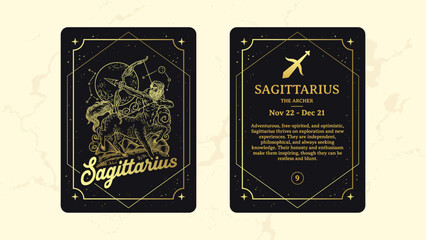 Sagittarius Zodiac Sign Card – Artistic Line Art of The Archer with Celestial Arrows – Adventurous Astrology & Horoscope Illustration