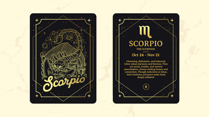 Scorpio Zodiac Sign Card – Intricate Line Art of The Scorpion with Cosmic Shadows – Mysterious Astrology & Horoscope Design