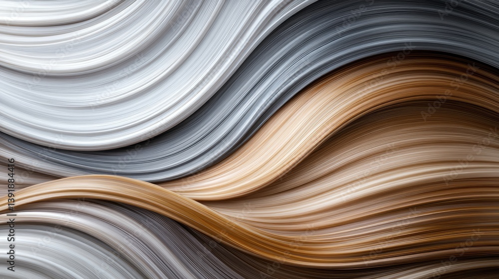 Poster close-up view features flowing waves with a mix of brown and silver, highlighting a shiny metallic s