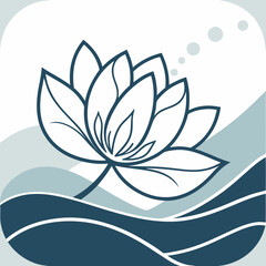 Fototapeta premium Stylized lotus flower on water with bubbles illustration