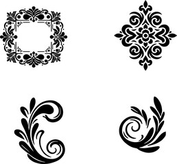Set of Oriental vector damask patterns for greeting cards and wedding invitations. 