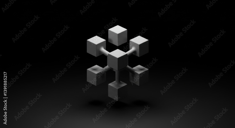 Poster abstract 3d rendering of interconnected cubes network structure design digital art