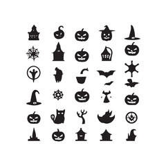 A collection of black icons featuring food, restaurant, and holiday-themed symbols like a Christmas tree, gift, and travel items