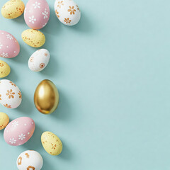 Colorful Easter Eggs on a Pastel Blue Background