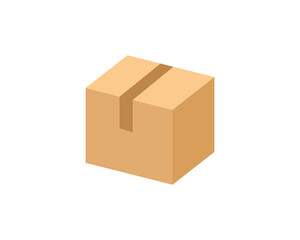 Closed carton packaging box with tape. Delivery cardboard boxes for storage, shipment isolated on white background