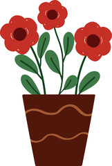 cute red cartoon flowers in vases
