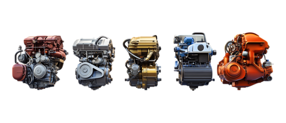 Pack of Motor Engines Set Against Transparent Background for Automotive, Mechanical, or Industrial Design Projects