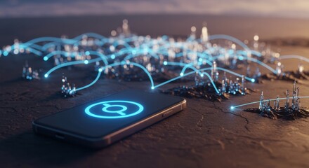 Global Network Connectivity Smartphone Mobile Technology Futuristic Cityscape Digital World Innovation  Communication