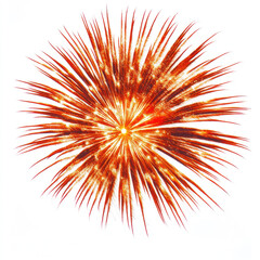 Obraz premium A breathtaking firework explodes in fiery orange hues against a bright white sky. The radiant burst captures the energy and excitement of a summer celebration. A dazzling spectacle of light and color.