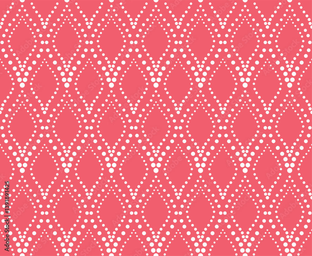 Poster The geometric pattern with wavy lines. Seamless vector background. White and pink texture. Simple lattice graphic design