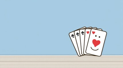 Playful Cartoon Playing Cards Illustration on Wood Surface